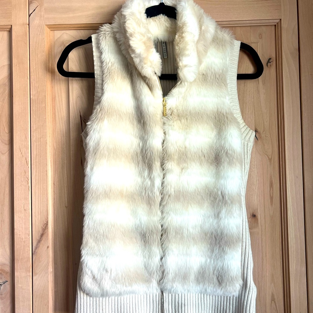 Guess faux fur sweater vest SZ XS